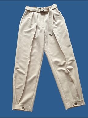 ANTONIO MELANI Cream High-Waist Pleated Trousers with Belt